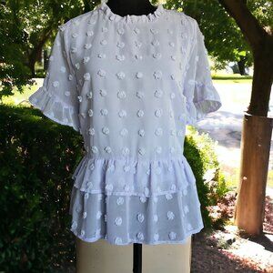 ANDREE BY UNIT ( L ) Lilac Swiss Dot Ruffled Short Sleeve Blouse